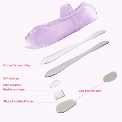 TRIPLE DEER Ballet Shoes for Girls, Satin Dance Practice Slippers Split Soft Leather Flat Sole Yoga Gymnastics Shoes (Toddler/Little/Big Kid) Purple - Image 4