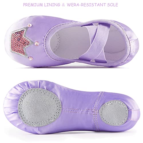 TRIPLE DEER Ballet Shoes for Girls, Satin Dance Practice Slippers Split Soft Leather Flat Sole Yoga Gymnastics Shoes (Toddler/Little/Big Kid) Purple - Image 3