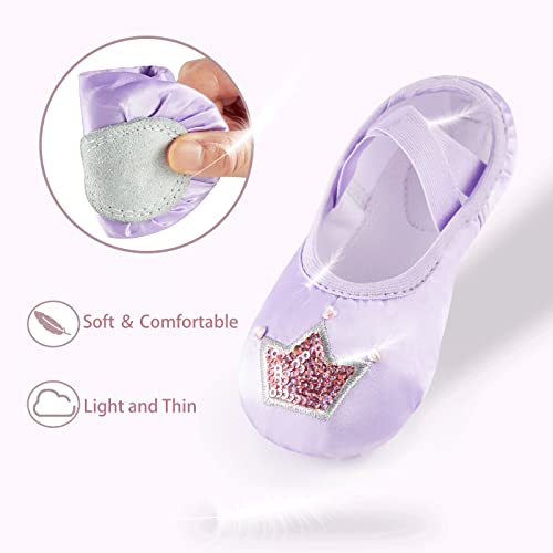 TRIPLE DEER Ballet Shoes for Girls, Satin Dance Practice Slippers Split Soft Leather Flat Sole Yoga Gymnastics Shoes (Toddler/Little/Big Kid) Purple - Image 5