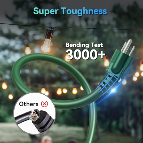 K KASONIC - 50 Ft Extension Cord with 3 Outlets, UL Listed 16/3 SJTW 3-Wire Grounded, 13A 125V 1625W for Indoor/Outdoor Use - Green - Image 4