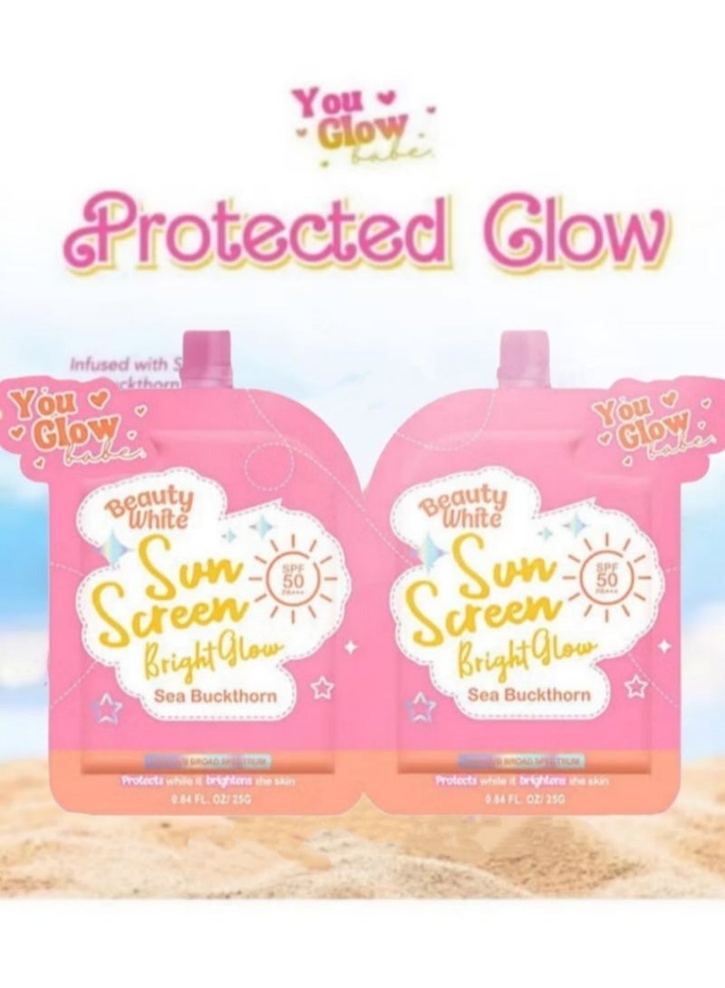 جلو واقي شمس Beauty White بعناب البحر SPF 50 PA+++ لحماية البشرة وتوحيد اللون 2 قطعة - Image 1