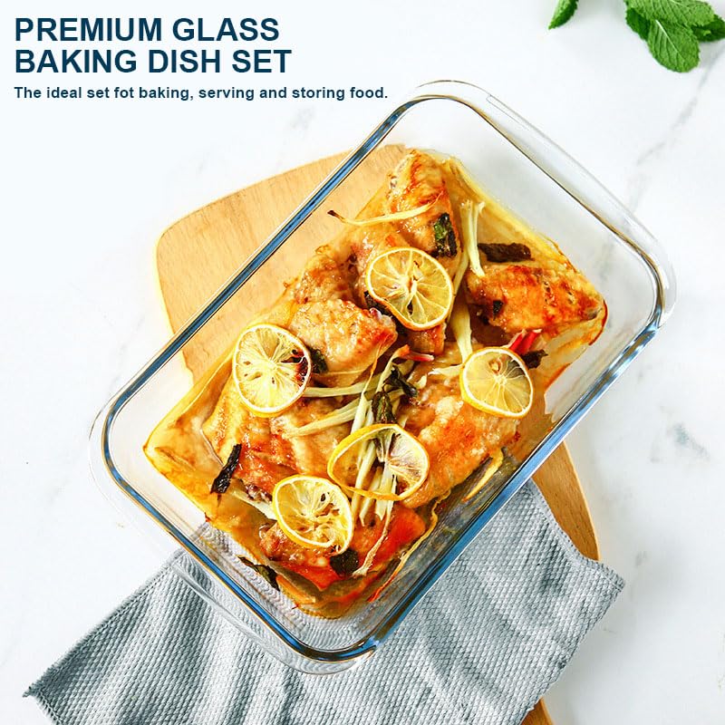 M MCIRCO 8-Piece Deep Glass Baking Dish Set with Plastic lids,Rectangular Glass Bakeware Set with Lids, Baking Pans for Lasagna, Leftovers, Cooking, Kitchen, Freezer-to-Oven and Dishwasher, Gray - Image 1