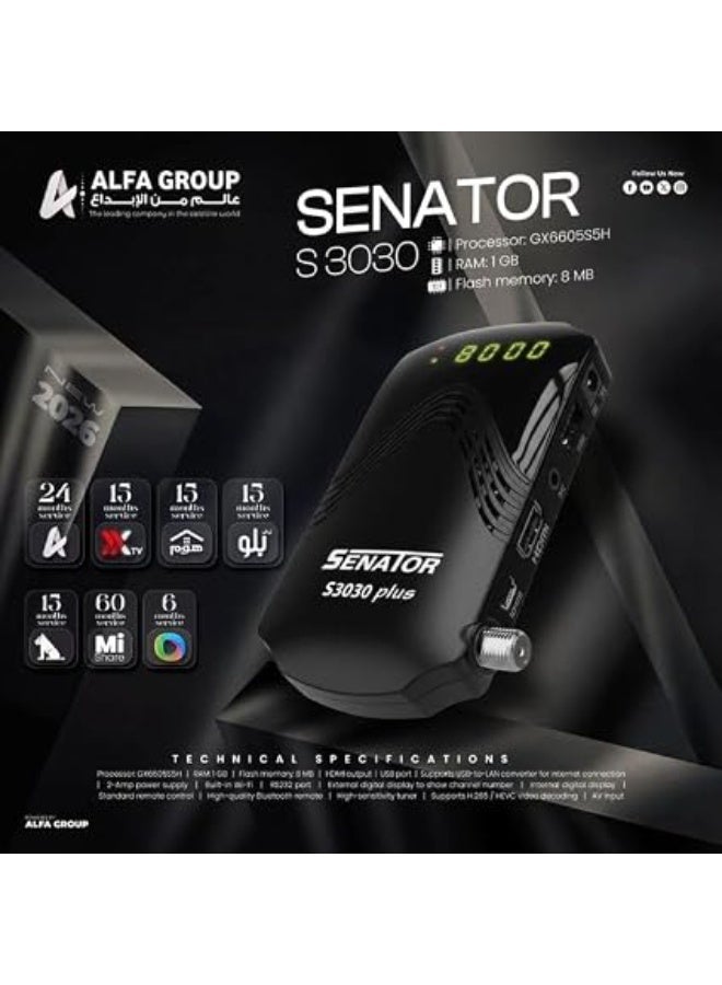 SENATOR Receiver S3030 FHD 1080p Satellite Receiver, Built-in Wi-Fi, 1GB RAM, USB and HDMI Ports, Black - Image 3