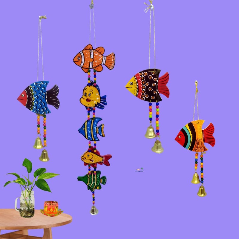 NOKHWAL Fishes Hanging Handmade Hand Painted Fishes for Garden Main Door Balcony Room Wall Hanging Decoration Hanging Decorative Items for Wall Dcor for Home - Image 1