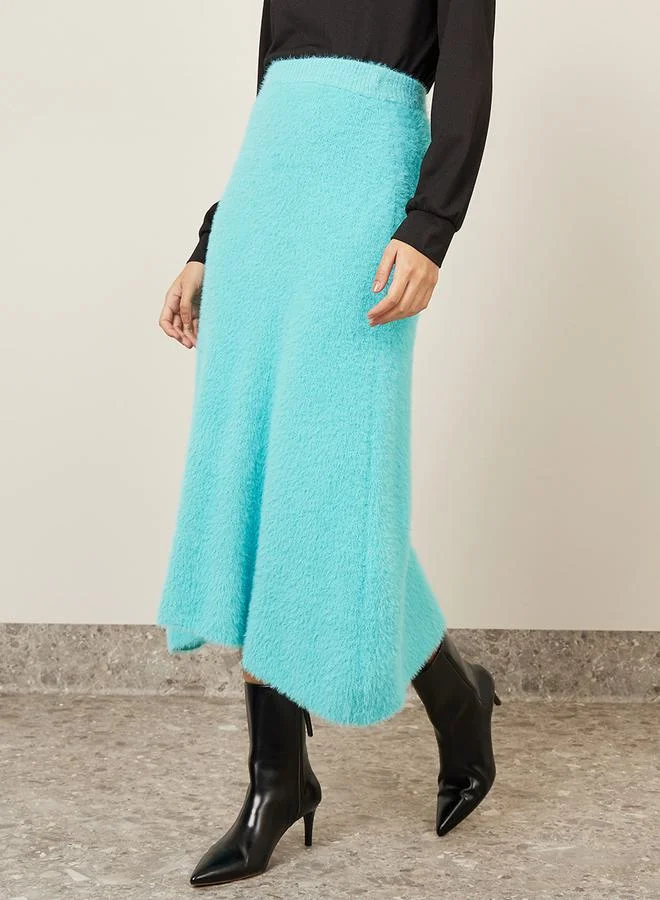 Styli Flat Knit Asymmetric Hem Midi Skirt
