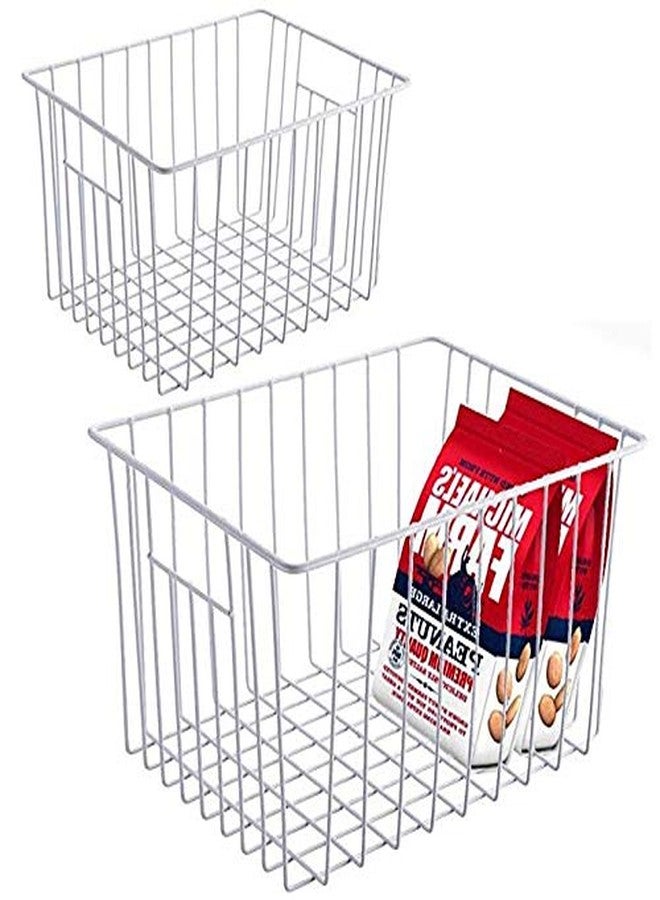 Slideep Fridge Freezer Baskets, Wire Storage Organizer Basket, Household Refrigerator Bin with Built-in Handles for Cabinets, Pantry, Closets, Bedrooms White - Set of 2 - Image 1
