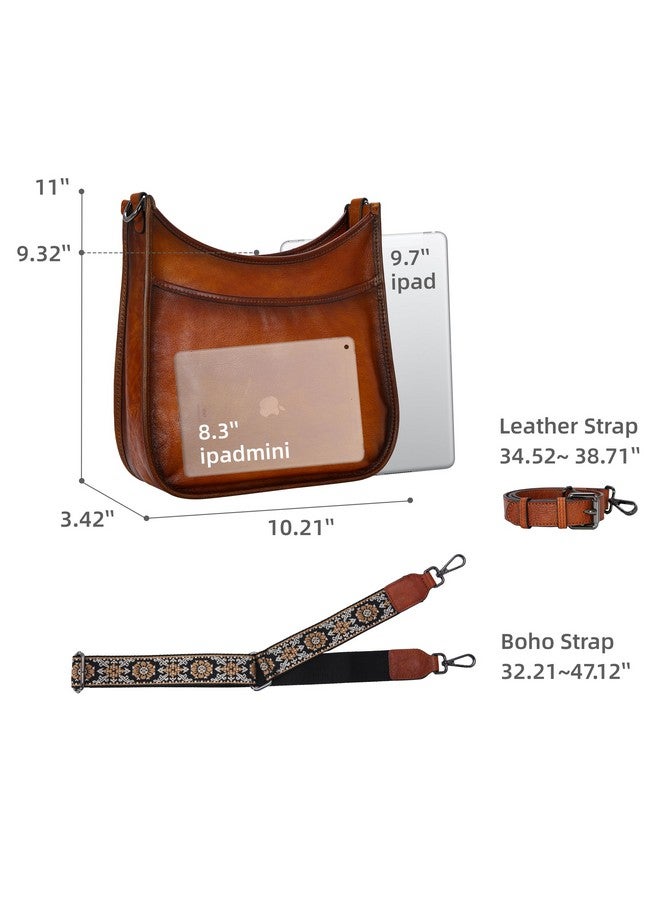 آي سوي حقيبة كروس بودي من الجلد الطبيعي من Iswee للنساء، حقيبة هوبو متوسطة الحجم، حقيبة كتف كروس بودي مع حزام بوهو (بني) - Image 3