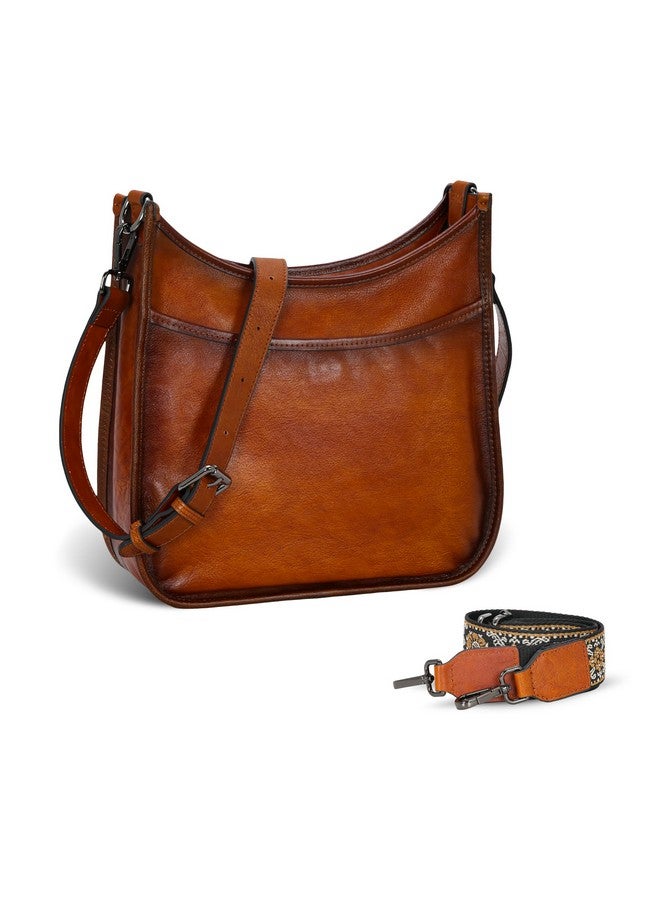 آي سوي حقيبة كروس بودي من الجلد الطبيعي من Iswee للنساء، حقيبة هوبو متوسطة الحجم، حقيبة كتف كروس بودي مع حزام بوهو (بني) - Image 1