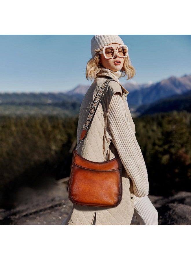 آي سوي حقيبة كروس بودي من الجلد الطبيعي من Iswee للنساء، حقيبة هوبو متوسطة الحجم، حقيبة كتف كروس بودي مع حزام بوهو (بني) - Image 2