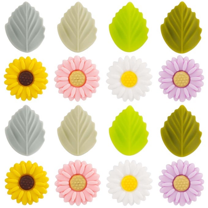 16PCS SILICONE KNITTING NEEDLE STOPPERS DAISY LEAVES KNITTING NEEDLES TOPPERS POINT PROTECTOR COVERS COLORFUL KNITTING NEEDLE CAP PLUGS FOR KNITTING SEWING QUILTING CROCHETING DIY ART PROJECT