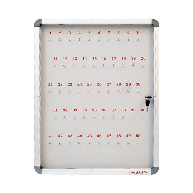 ALKOSIGN Key Cabinet for 50 KeyChains with Laminated Back and Steel Fitted Hooks Key Manager Key Storage Key Box Large Key Holder Key Organizer for Industrial Use Factories Offices Hotels - Image 1