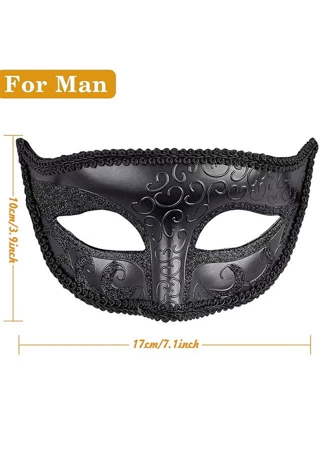 Happy D 2 Pcs Couple Masquerade Mask Set Venetian Party Mask Mardi Gras Mask Costume Mask Fancy Dress Mask for Women Men (Black) - Image 2
