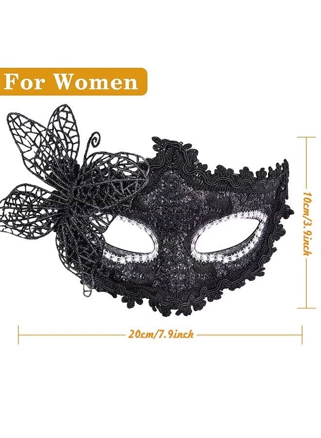 Happy D 2 Pcs Couple Masquerade Mask Set Venetian Party Mask Mardi Gras Mask Costume Mask Fancy Dress Mask for Women Men (Black) - Image 3