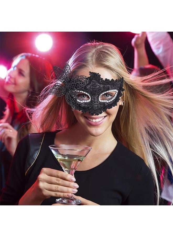 Happy D 2 Pcs Couple Masquerade Mask Set Venetian Party Mask Mardi Gras Mask Costume Mask Fancy Dress Mask for Women Men (Black) - Image 5