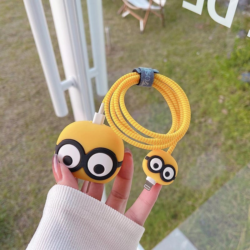 CELLMASTER Charger Case Cover with Full Cable Protector 3D Cute Pattern Compatible for iPhone 16, 13, 14, 15 (Yellow Henchain) - Image 3