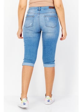 Zero Women Regular Fit Washed Stretchable Denim Capri Jean, Blue  - Image 2