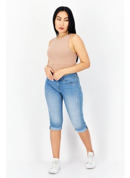 Zero Women Regular Fit Washed Stretchable Denim Capri Jean, Blue  - Image 4