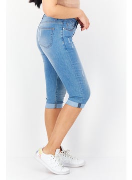 Zero Women Regular Fit Washed Stretchable Denim Capri Jean, Blue  - Image 3