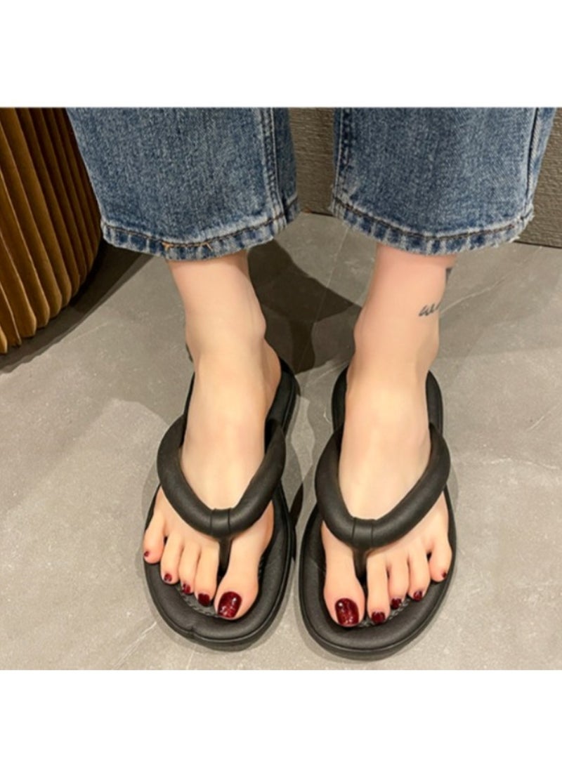 Huitich Women’s Lightweight Summer Flip-Flops Fashionable Beach & Casual Slippers Black Color Size 38-39 - Image 2