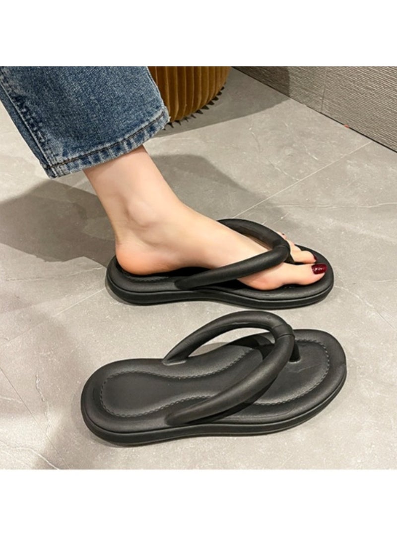 Huitich Women’s Lightweight Summer Flip-Flops Fashionable Beach & Casual Slippers Black Color Size 38-39 - Image 3