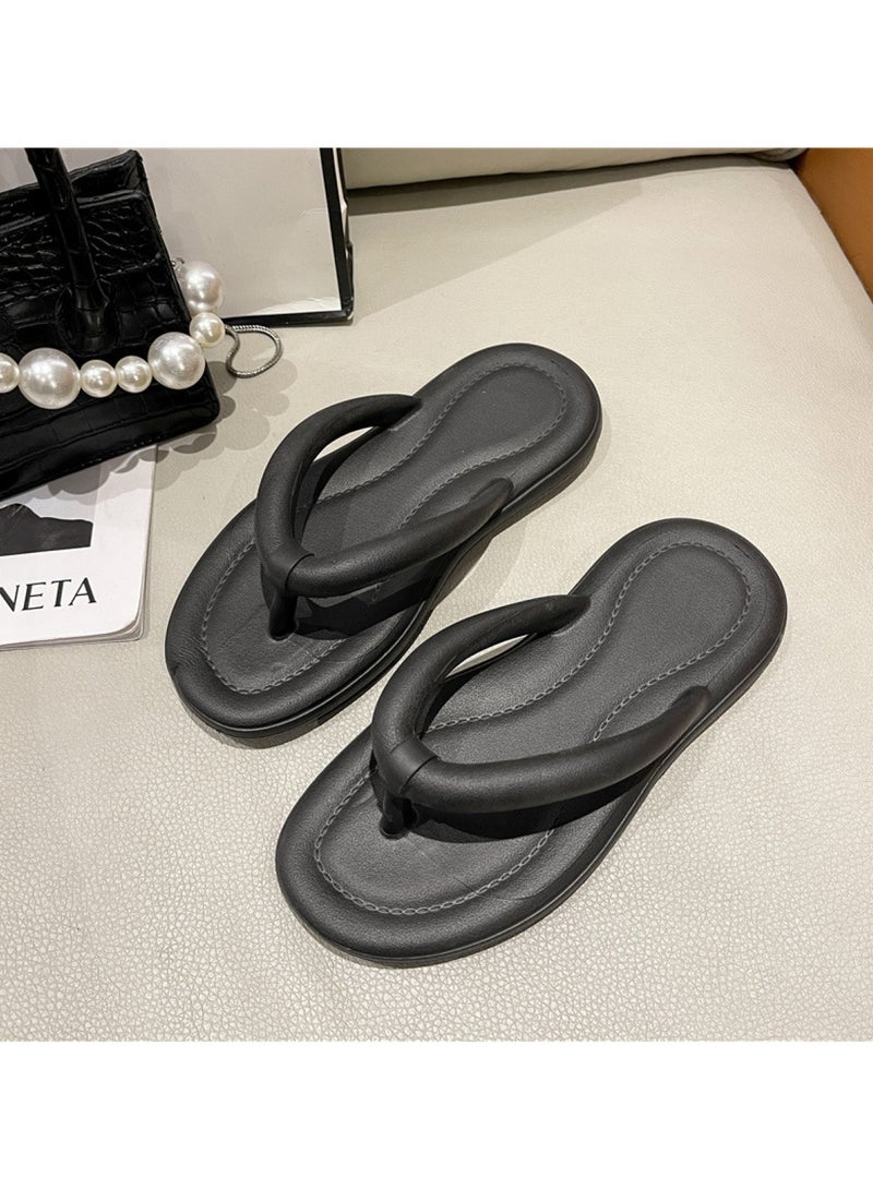 Huitich Women’s Lightweight Summer Flip-Flops Fashionable Beach & Casual Slippers Black Color Size 38-39 - Image 5