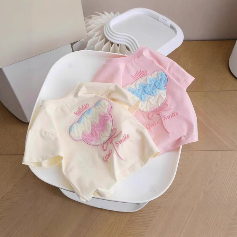 Summer Girls Cartoon Cotton Short-Sleeved Little Bear Little Girl Stylish Sweet T-Shirt Cute Half-Sleeved - Image 3