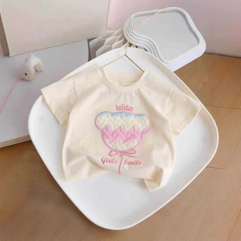 Summer Girls Cartoon Cotton Short-Sleeved Little Bear Little Girl Stylish Sweet T-Shirt Cute Half-Sleeved - Image 5