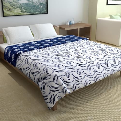 Divine Casa Microfibre Quilt AC Blanket,120 GSM All Season Reversible Double Bed Size Comforter, Lightweight Blanket for Mild Winter (230 x 254, Abstract, White Navy Blue)| TC - 144 - Image 3