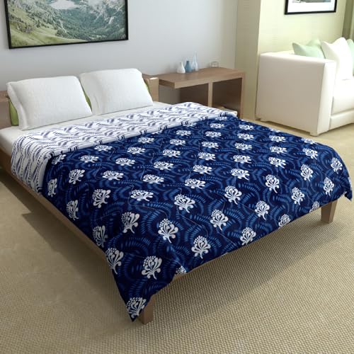 Divine Casa Microfibre Quilt AC Blanket,120 GSM All Season Reversible Double Bed Size Comforter, Lightweight Blanket for Mild Winter (230 x 254, Abstract, White Navy Blue)| TC - 144 - Image 4