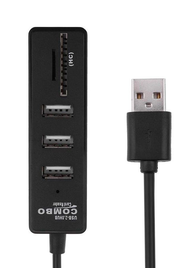 NIBEMINENT USB Card Reader 3 Ports 2.0 Hub Adapter With SD/TF Black  - Image 1