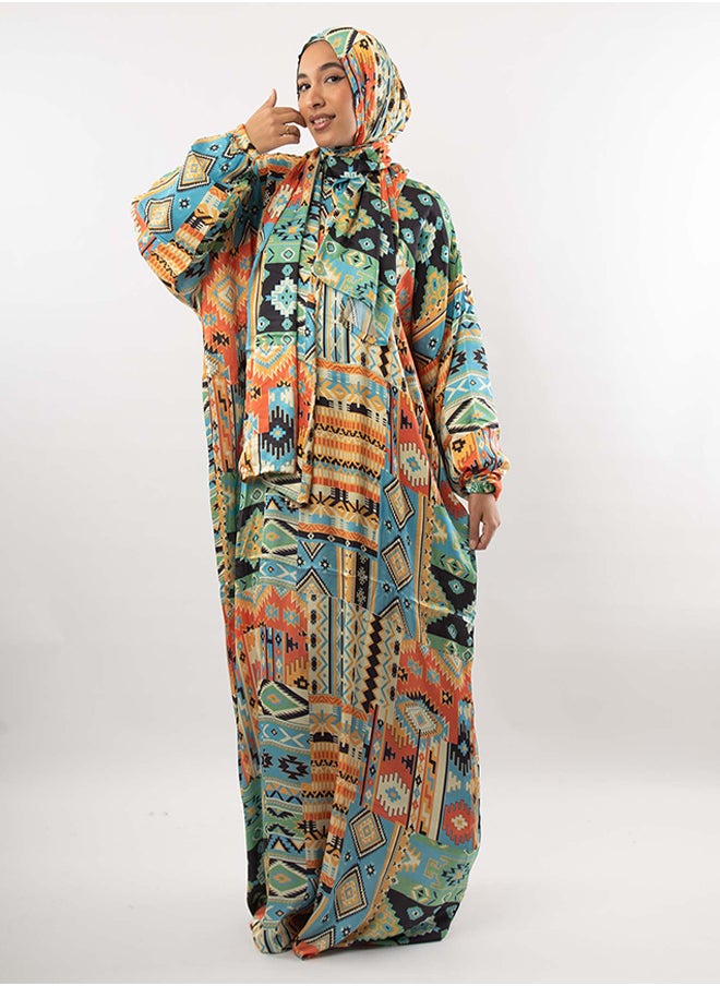 Tie Shop Tie Shop - Printed Satin Isdal - Green & Orange For Women 