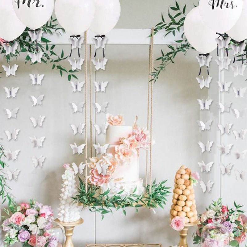 zilue Butterfly Banner Decorative Paper Garland for Wedding Baby Shower Birthday Theme Decor 110 Inches Long Pack of 2 Pieces White - Image 4