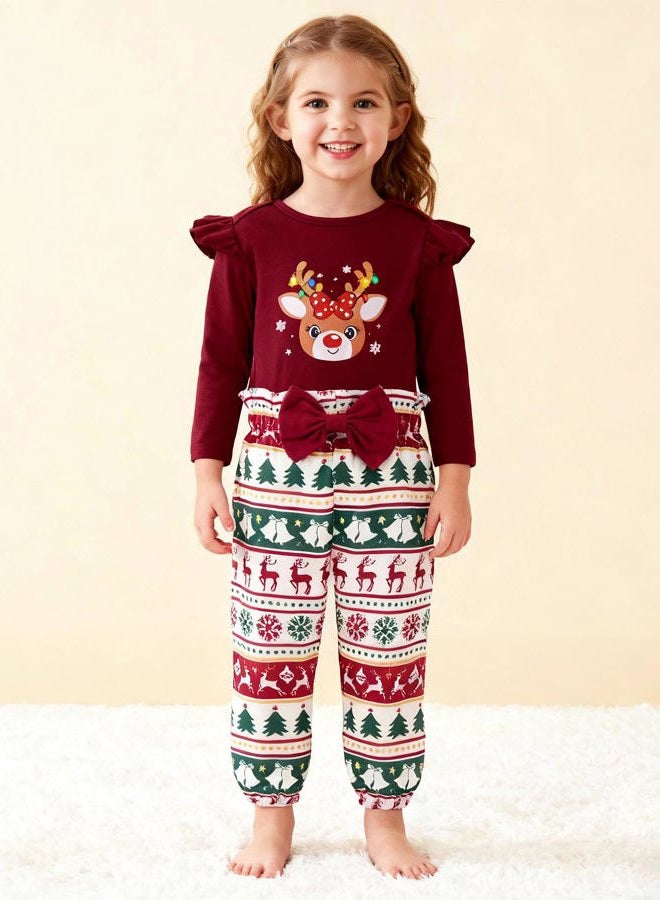 DISAUR Baby Girls Clothes Newborn Infant Baby Girls Outfit Long Sleeve Ruffle Romper Floral Pants Headband Sets 0-18 Months, A Christmas Red, 0-3 Months - Image 3