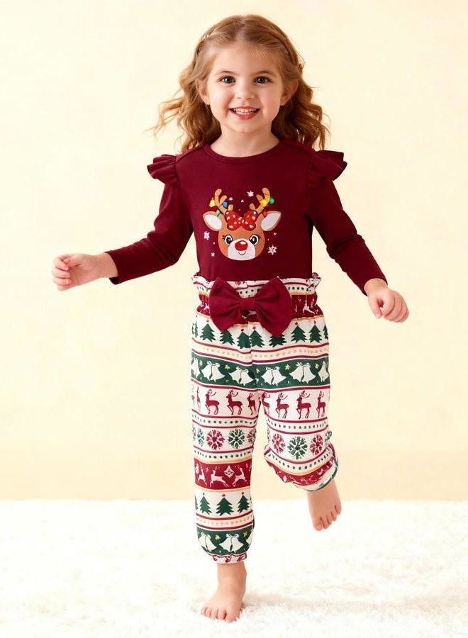 DISAUR Baby Girls Clothes Newborn Infant Baby Girls Outfit Long Sleeve Ruffle Romper Floral Pants Headband Sets 0-18 Months, A Christmas Red, 0-3 Months - Image 4
