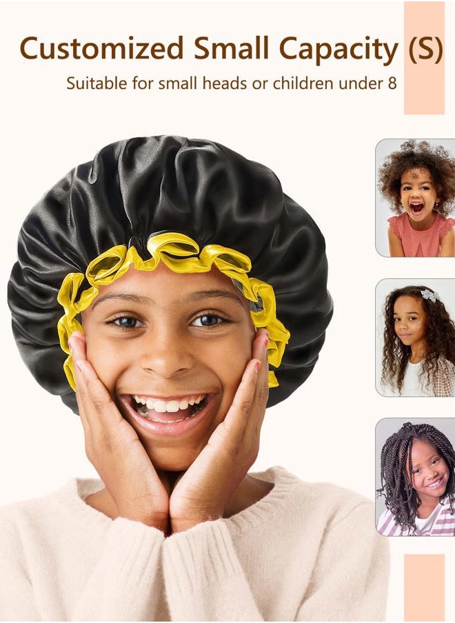 mikimini Small Black Shower Caps for Child 2 Packs, Double Layers Waterproof Bathing Hair Cap with Reusable Soft Comfortable PEVA Lining, Cute, Non-fading & Stretchy Shower Hat  - Image 2