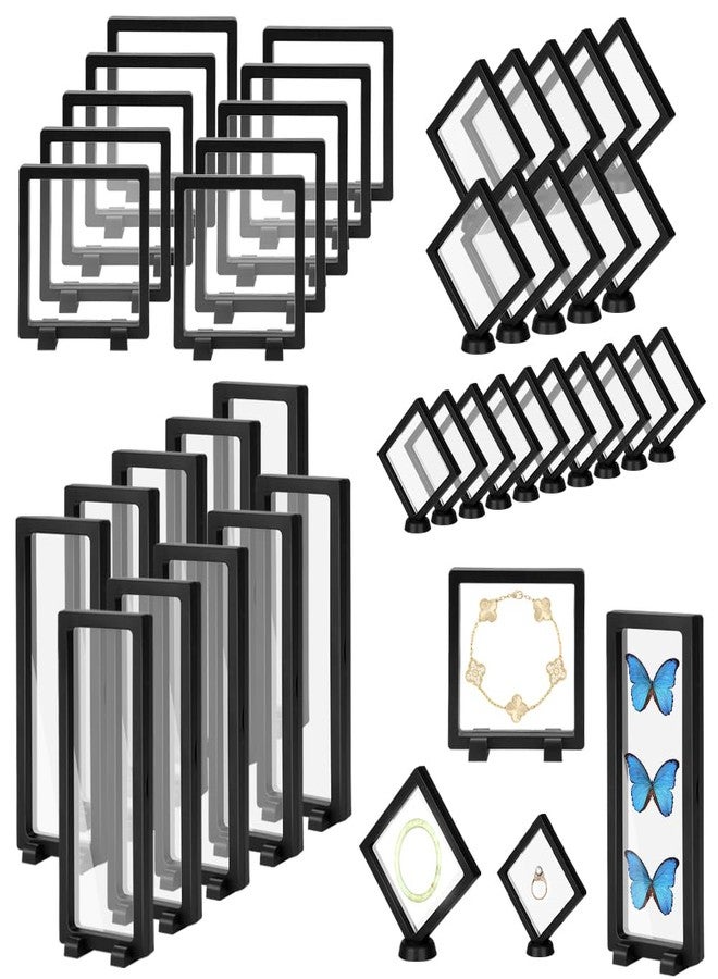 RETON 40 Pack 3D Floating Frame Display Case with Bases, Challenge Coin Display Holder Stands, Large Suspension PE Transparent Jewelry Storage Boxes for Medallions Specimen Stamps - Image 1