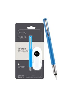 PARKER Vector Standard Chrome Trim Fountain Pen | Fine Nib | Blue Body Color With 3 Free Ink Cartridge | Gift For Employees | Ideal For Professional Use  - Image 1