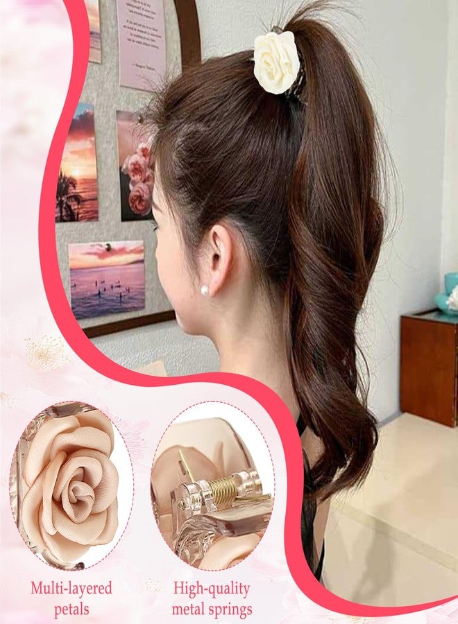 CoolShef مجموعة مشابك شعر CoolShef ثلاثية القطع على شكل زهرة، مشبك شعر صغير لتسريحة ذيل الحصان العالية، مشابك شعر أنيقة بتصميم وردة للنساء والفتيات، إكسسوارات شعر زهرية خفيفة الوزن - Image 3