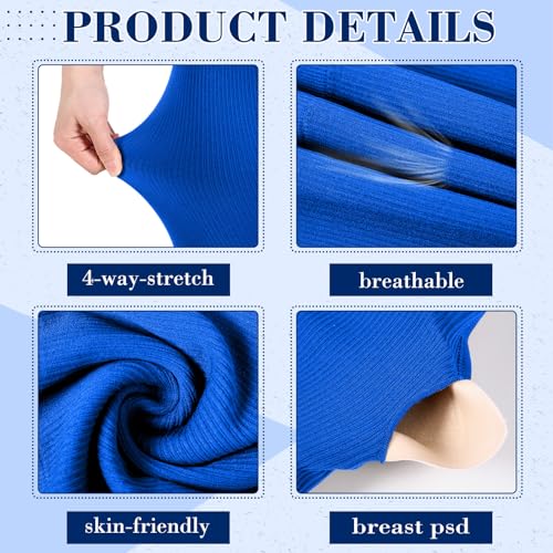 Floraltop 4 Pcs Women's Workout Sets Pilates Exercise Outfit Ribbed Scoop Neck Sports Bra Shorts Leggings Gym Clothes Set (Blue,Medium) - Image 3