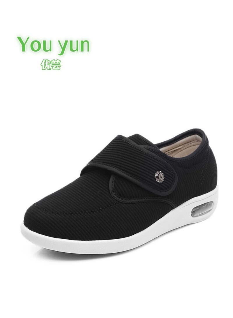youyun Unisex plus-size shoes, specially designed for diabetics and the elderly. Adjustable to accommodate foot swelling, featuring a non-slip double-layer insole and an air-cushioned sole (black). - Image 1