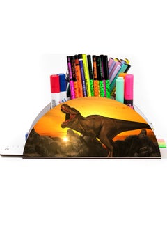 KutuTR Wooden Vip Dinosaur Series Desktop Pen Holder with Rainbow Ruler Organizer for Children Mounted Boxed  - Image 1