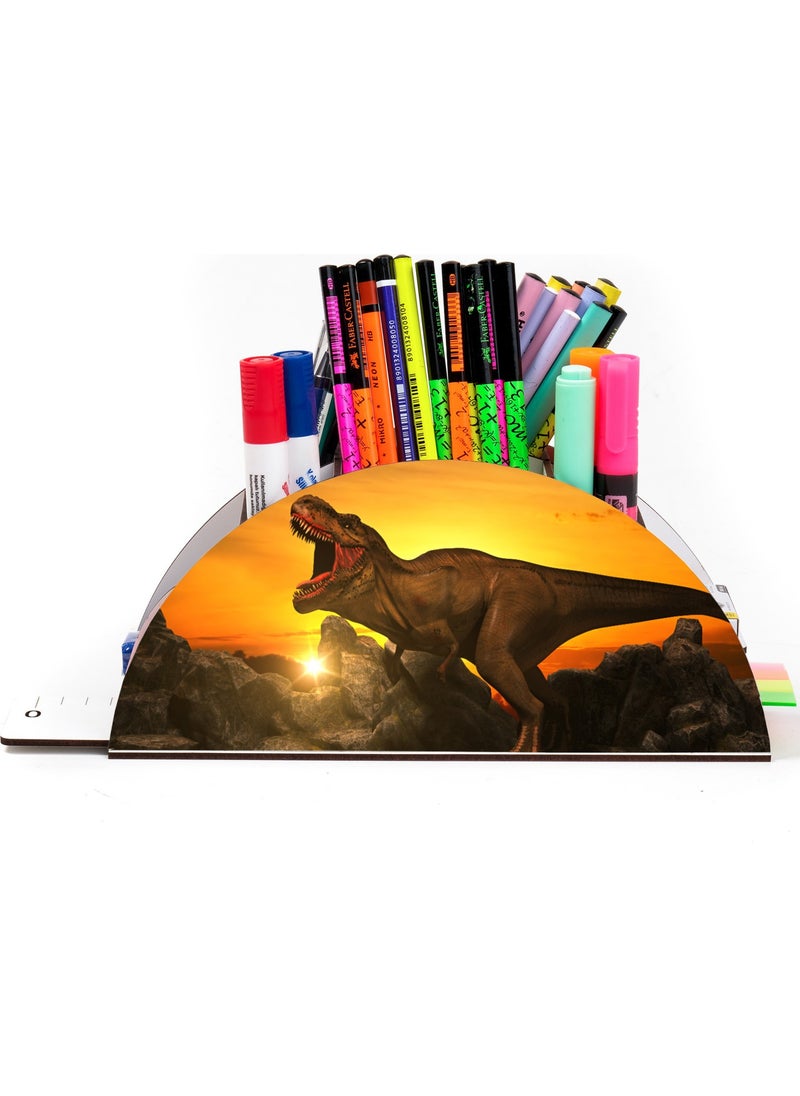 KutuTR Wooden Vip Dinosaur Series Desktop Pen Holder with Rainbow Ruler Organizer for Children Mounted Boxed  - Image 1