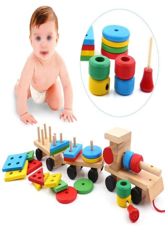 Little Mind Wooden Pull Along Train Toy for Kids 2+ | Colorful Stacking & Sorting Blocks with Peg Cars | Montessori Educational Toy for Motor Skills, Color Recognition & Early Learning - Image 4