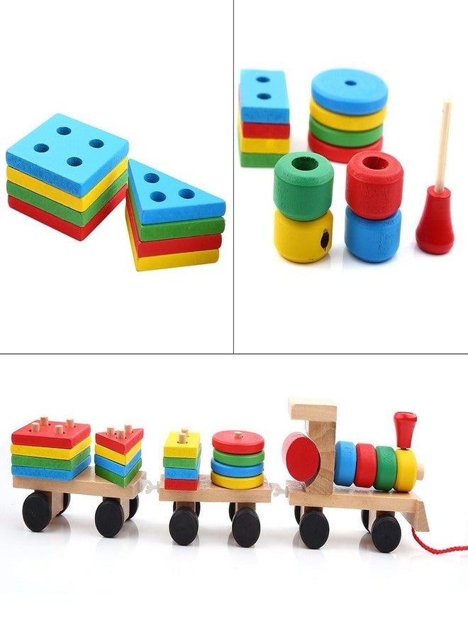 Little Mind Wooden Pull Along Train Toy for Kids 2+ | Colorful Stacking & Sorting Blocks with Peg Cars | Montessori Educational Toy for Motor Skills, Color Recognition & Early Learning - Image 2