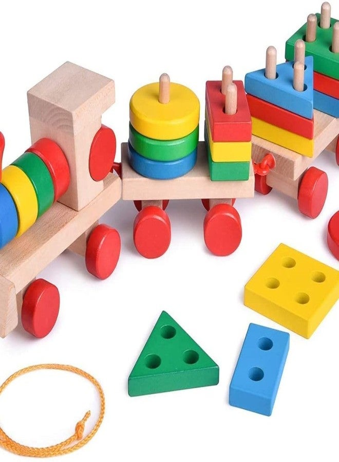 Little Mind Wooden Pull Along Train Toy for Kids 2+ | Colorful Stacking & Sorting Blocks with Peg Cars | Montessori Educational Toy for Motor Skills, Color Recognition & Early Learning - Image 1