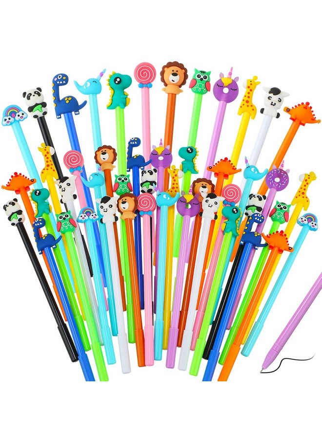Containlol 48 Pieces Cartoon Cute Fun Pens for Kids Cool Pens Black Gel Ink Pens Bulk for Girls Funny Writing Pens Teachers School Office Easter Day Gifts Supplies, 12 Styles(Cute Animals) - Image 1
