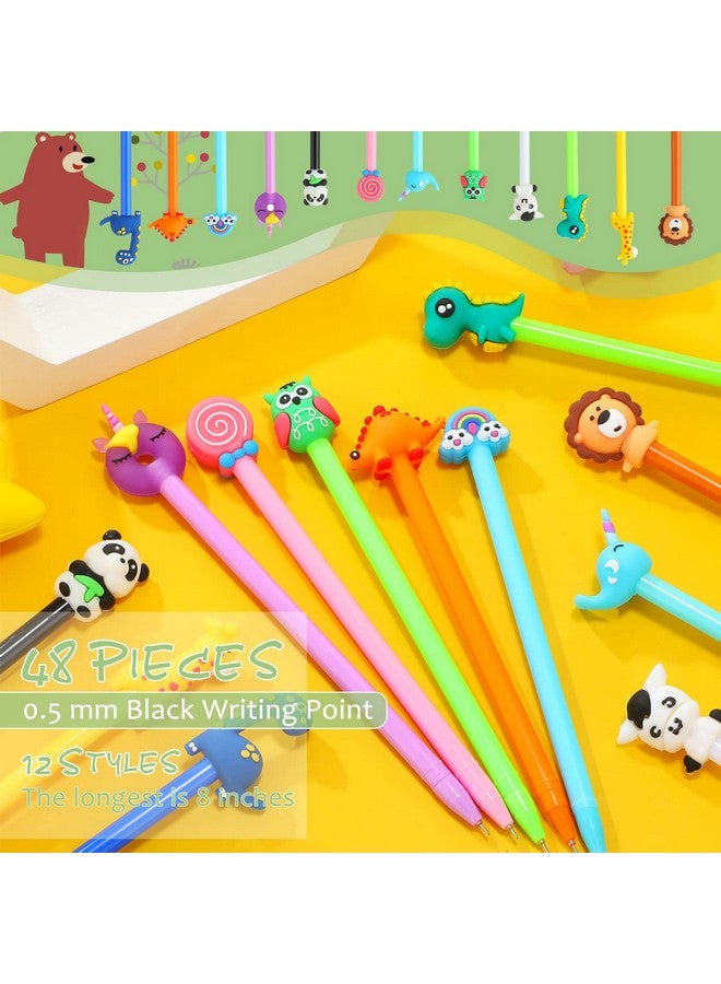 Containlol 48 Pieces Cartoon Cute Fun Pens for Kids Cool Pens Black Gel Ink Pens Bulk for Girls Funny Writing Pens Teachers School Office Easter Day Gifts Supplies, 12 Styles(Cute Animals) - Image 3