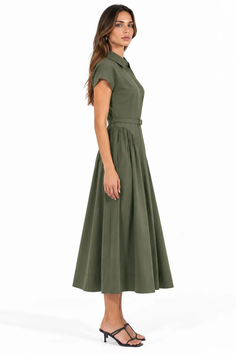 Busem BUSEM Belted Midi Dress with Shirt Collar