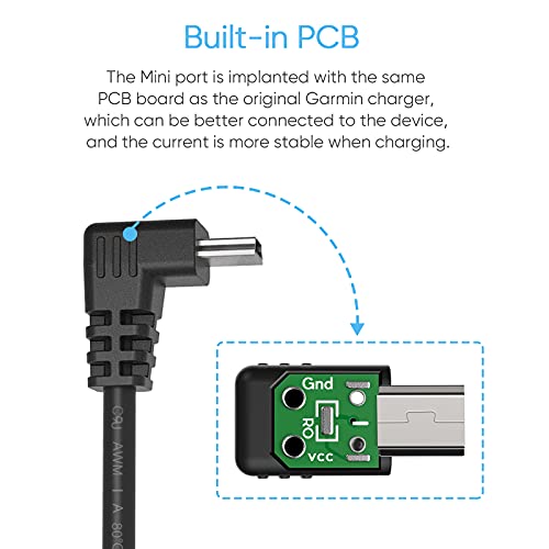 Pixelman Charging Cable for Garmin GPS,(18AWG 5ft) 90 Degree Angled GPS Vehicle Power Cable,Mini USB Charger Cord for Garmin zumo Garmin nuvi GPS Navigator,Compatible with Mini USB Charging Device - Image 3