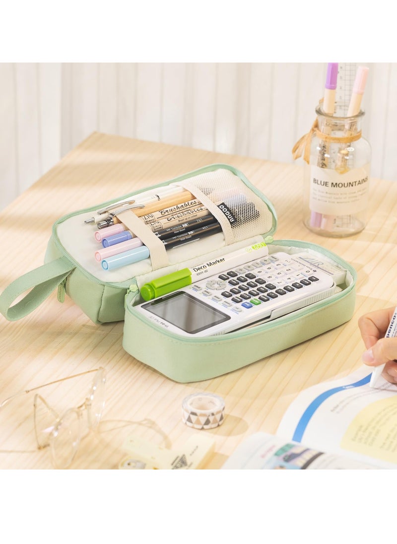 Excefore - Large Pencil Case, Big Capacity Large Pencil Cas,e Canvas Pen Pouch Bag with 2 Compartments for Girls Boys Teen School Students Adults, Stationery Pouch Pen Case for Office (Green) - Image 1